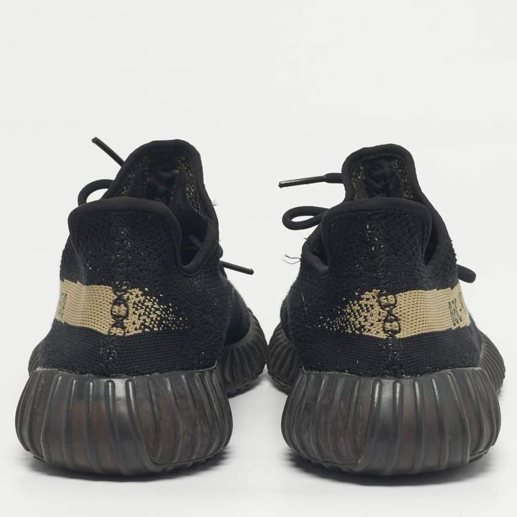 Pre Owned Yeezy x Adidas Black/Green Knit Fabric Boost 350 V2 Core Black Green Sneakers Size 46