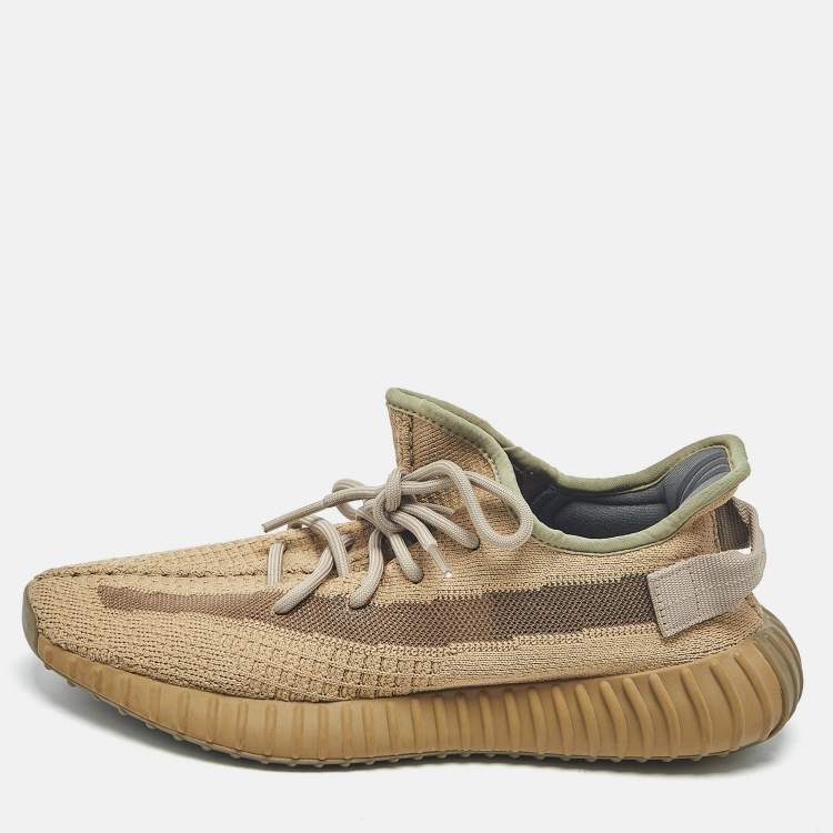 Pre Owned Yeezy x Adidas Brown Knit Fabric Boost 350 V2 Earth Lace Up Sneakers Size 42