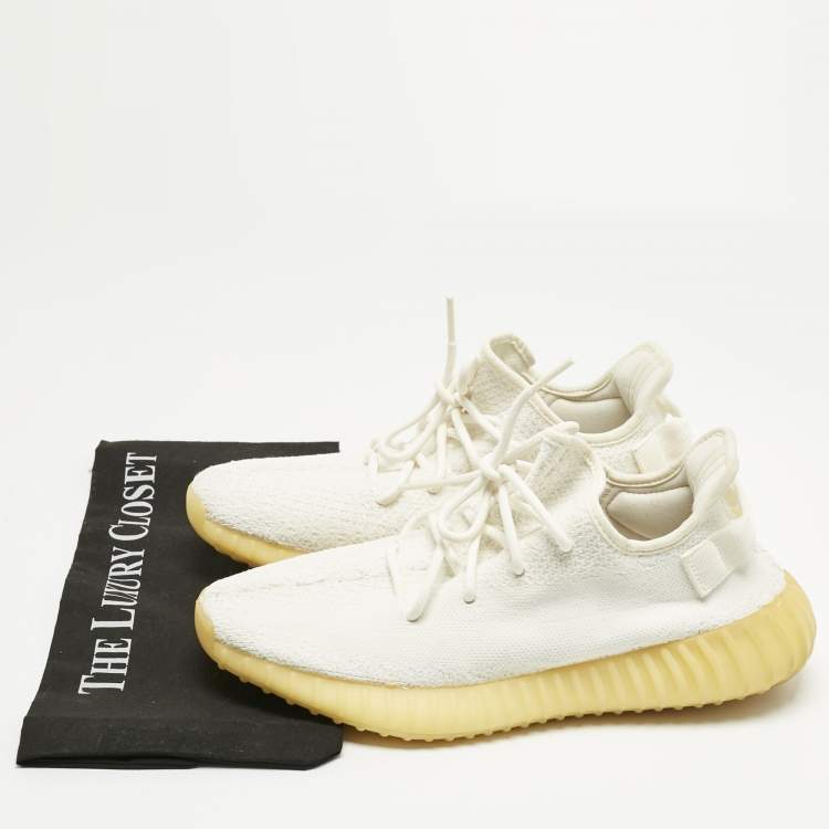Pre Owned Yeezy x Adidas White Knit Fabric Boost 350 V2 Low Top Sneakers Size 42 2/3