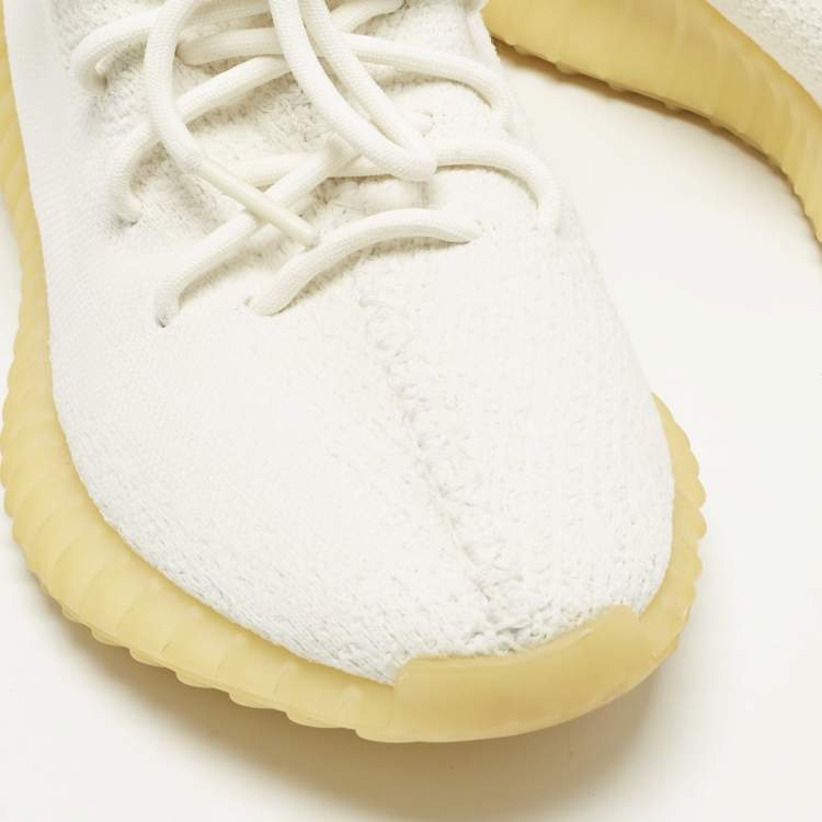 Pre Owned Yeezy x Adidas White Knit Fabric Boost 350 V2 Low Top Sneakers Size 42 2/3