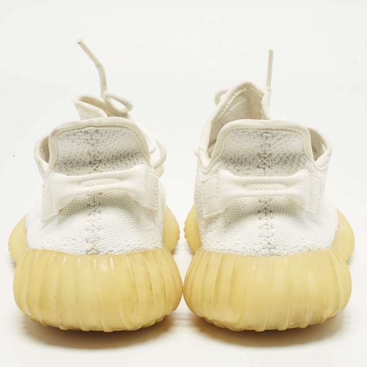 Pre Owned Yeezy x Adidas White Knit Fabric Boost 350 V2 Low Top Sneakers Size 42 2/3