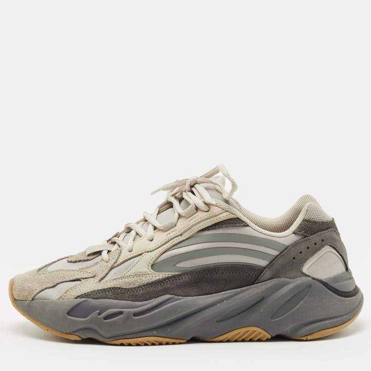 Pre Owned Yeezy x Adidas Grey/Brown Suede and Mesh Boost 700 Inertia Sneakers Size 45 1/3