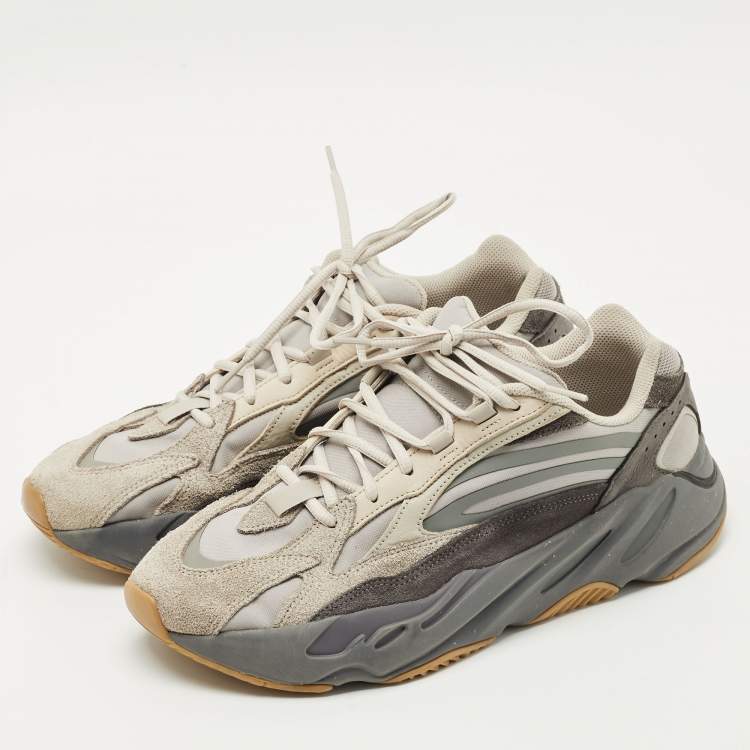 Pre Owned Yeezy x Adidas Grey/Brown Suede and Mesh Boost 700 Inertia Sneakers Size 45 1/3