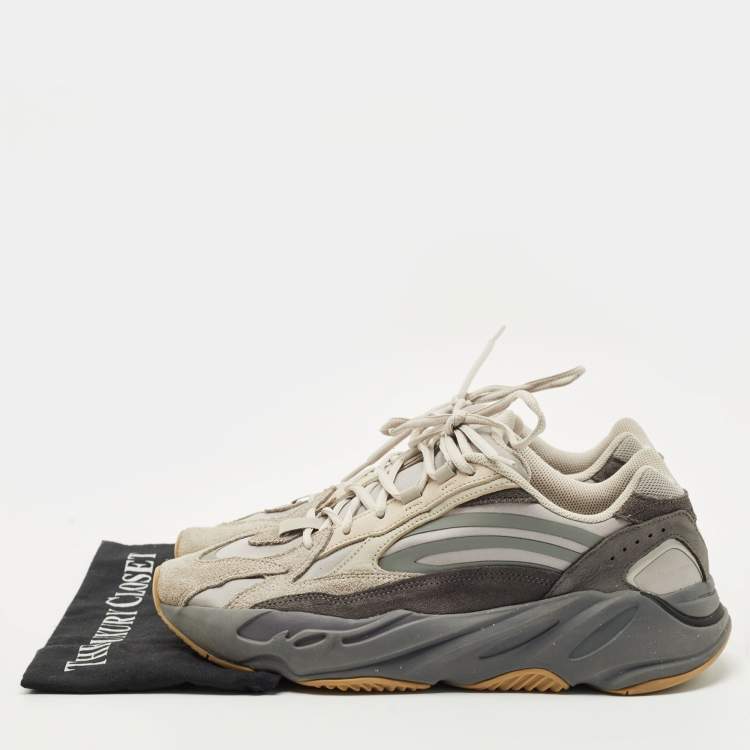 Pre Owned Yeezy x Adidas Grey/Brown Suede and Mesh Boost 700 Inertia Sneakers Size 45 1/3