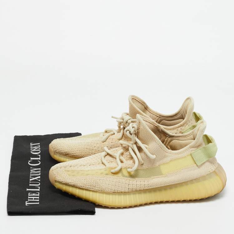 Pre Owned Yeezy x Adidas Beige Cotton Knit Boost 350 V2 Sneakers Size 42