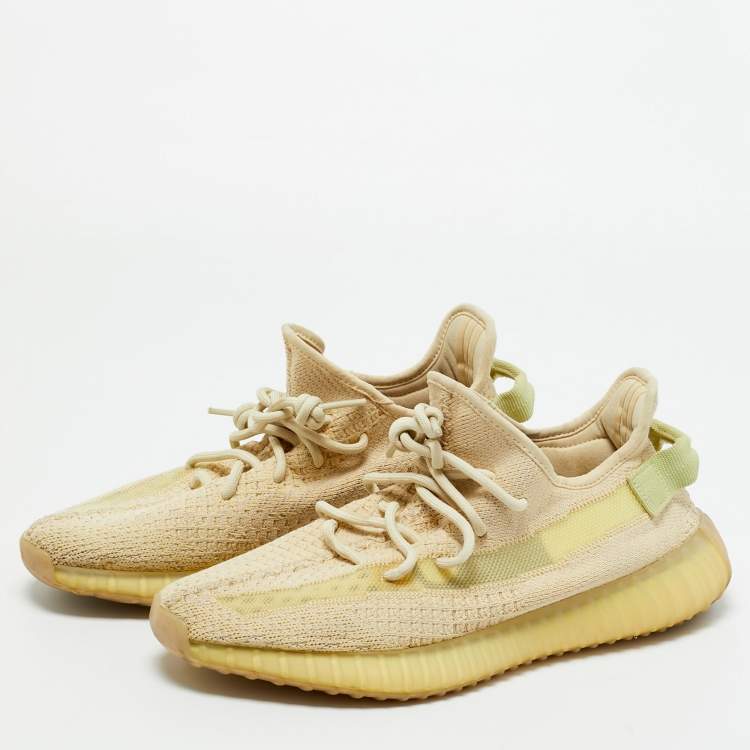 Pre Owned Yeezy x Adidas Beige Cotton Knit Boost 350 V2 Sneakers Size 42