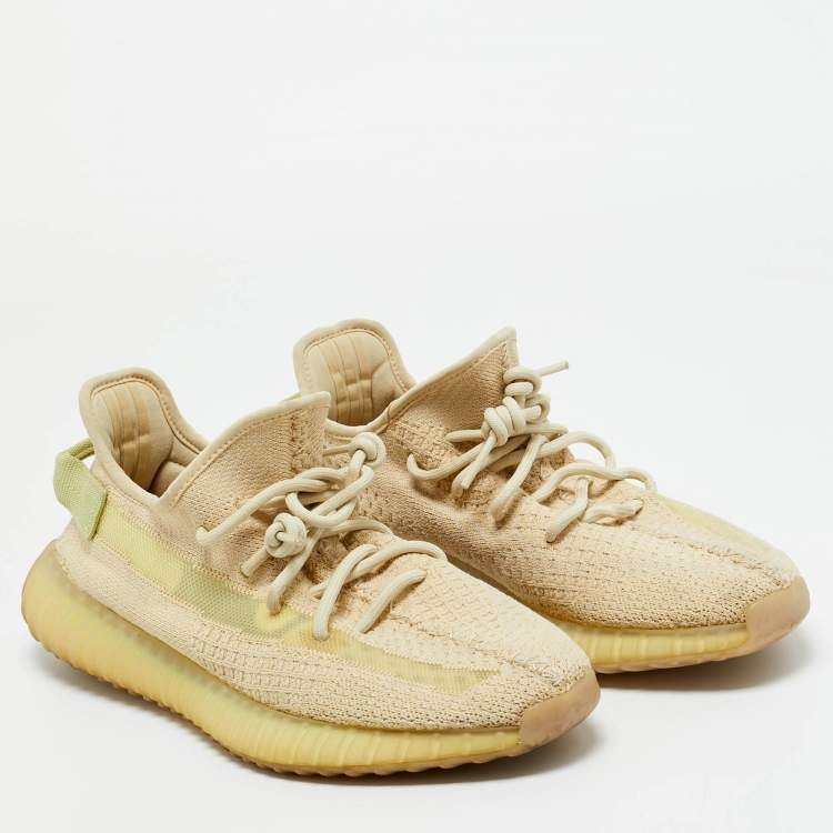 Pre Owned Yeezy x Adidas Beige Cotton Knit Boost 350 V2 Sneakers Size 42