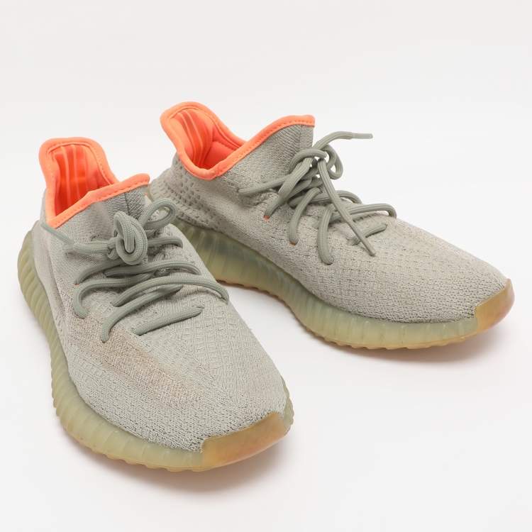 Pre Owned Yeezy x Adidas Green/Grey Knit Fabric Boost 350 V2 Desert Sage Sneakers Size 42