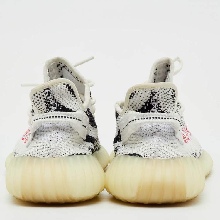 Pre Owned Yeezy x Adidas White/Black Knit Fabric Boost 350 V2 Zebra Sneakers Size 46