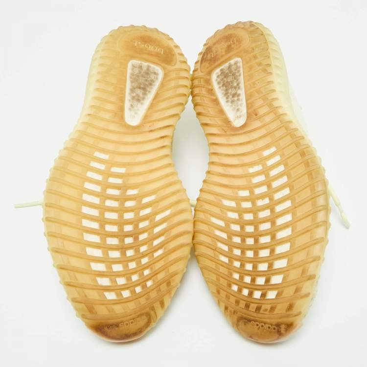 Pre Owned Yeezy x Adidas Light Yellow Knit Fabric Boost 350 V2 Butter Sneakers Size 46 2/3
