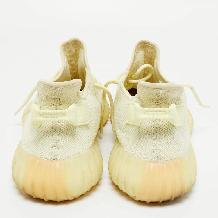Pre Owned Yeezy x Adidas Light Yellow Knit Fabric Boost 350 V2 Butter Sneakers Size 46 2/3