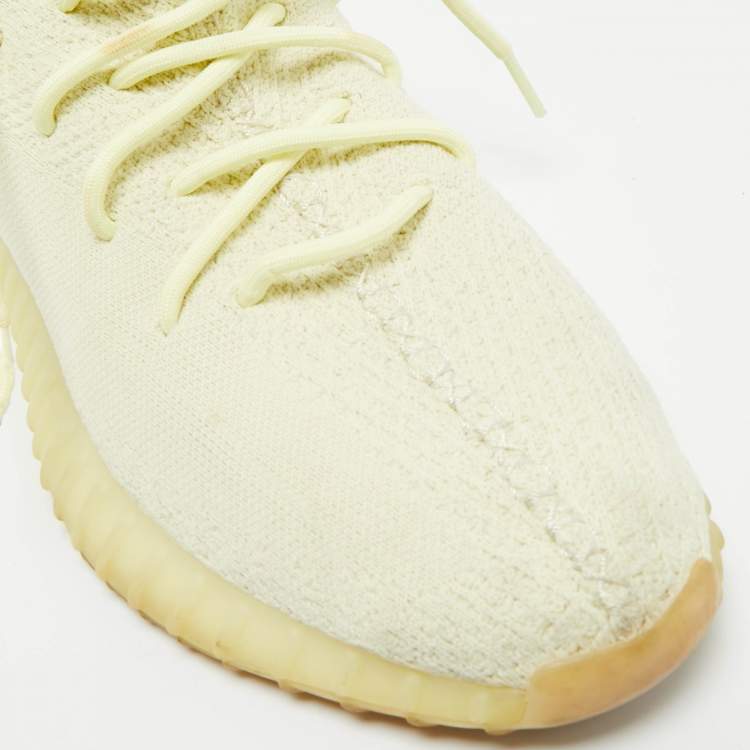 Pre Owned Yeezy x Adidas Light Yellow Knit Fabric Boost 350 V2 Butter Sneakers Size 46 2/3