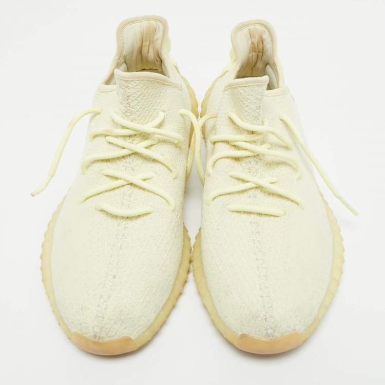 Pre Owned Yeezy x Adidas Light Yellow Knit Fabric Boost 350 V2 Butter Sneakers Size 46 2/3