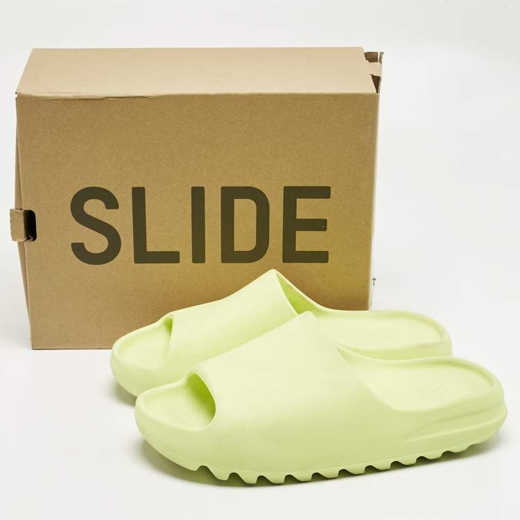 Pre Owned Yeezy x Adidas Neon Green Rubber Glow Green Slides Size 46
