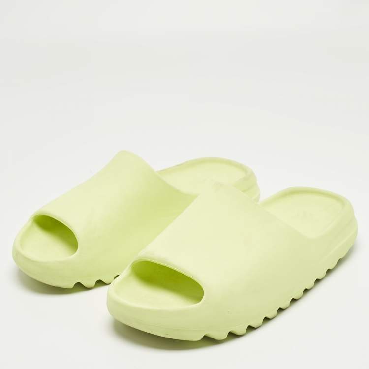 Pre Owned Yeezy x Adidas Neon Green Rubber Glow Green Slides Size 46