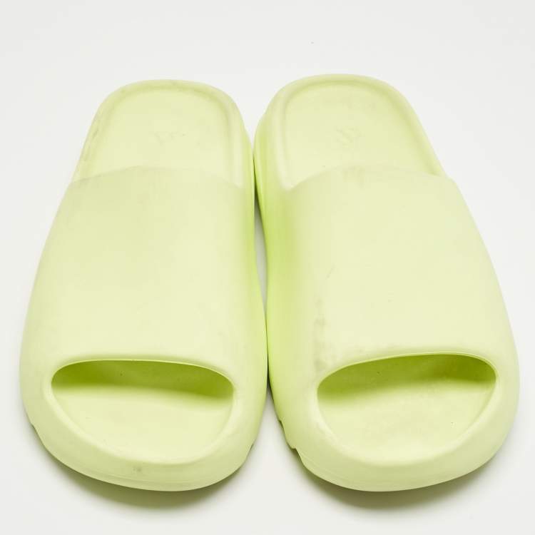 Pre Owned Yeezy x Adidas Neon Green Rubber Glow Green Slides Size 46