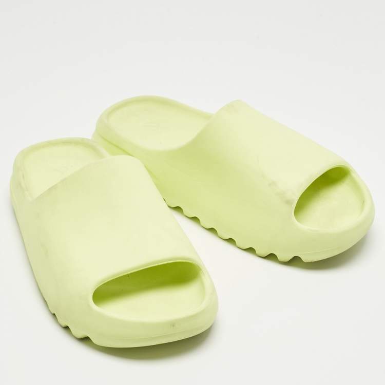 Pre Owned Yeezy x Adidas Neon Green Rubber Glow Green Slides Size 46