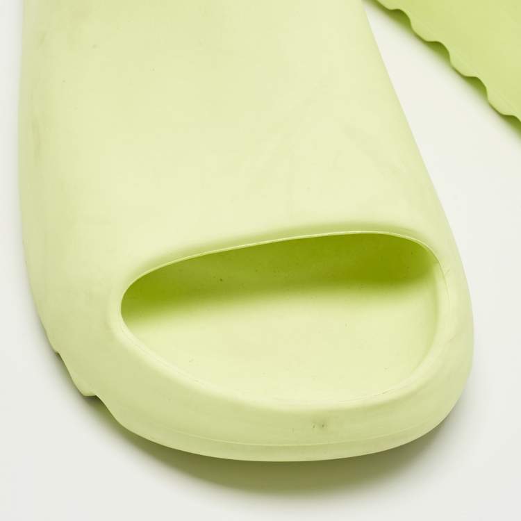 Pre Owned Yeezy x Adidas Neon Green Rubber Glow Green Slides Size 46