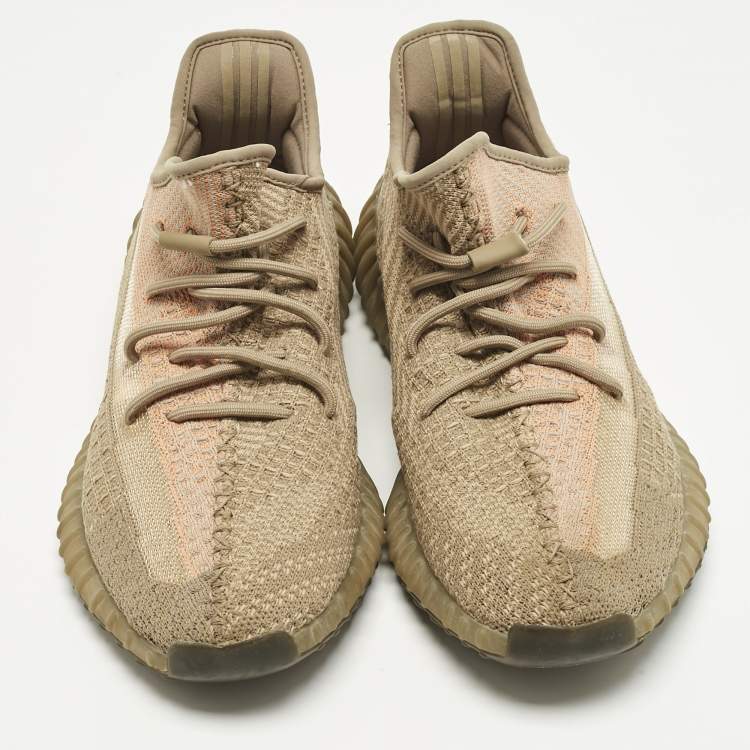 Pre Owned Yeezy x Adidas Brown Knit Fabric Boost 350 V2 Sand Taupe Sneakers Size 46 2/3