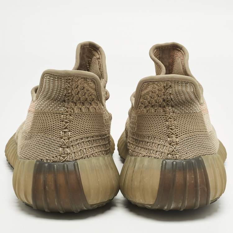 Pre Owned Yeezy x Adidas Brown Knit Fabric Boost 350 V2 Sand Taupe Sneakers Size 46 2/3