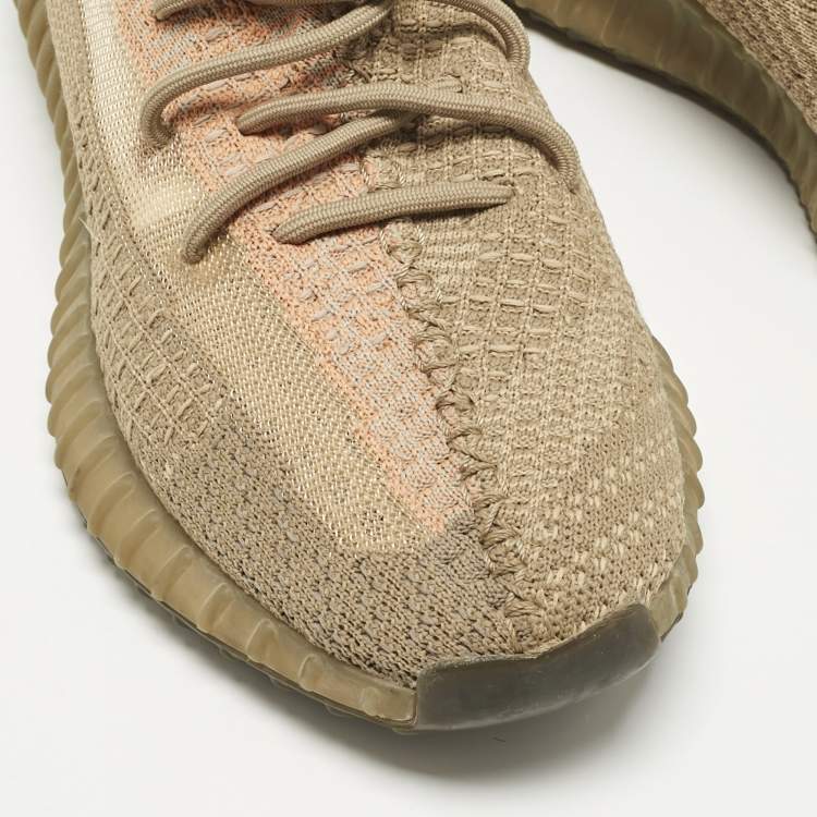 Pre Owned Yeezy x Adidas Brown Knit Fabric Boost 350 V2 Sand Taupe Sneakers Size 46 2/3