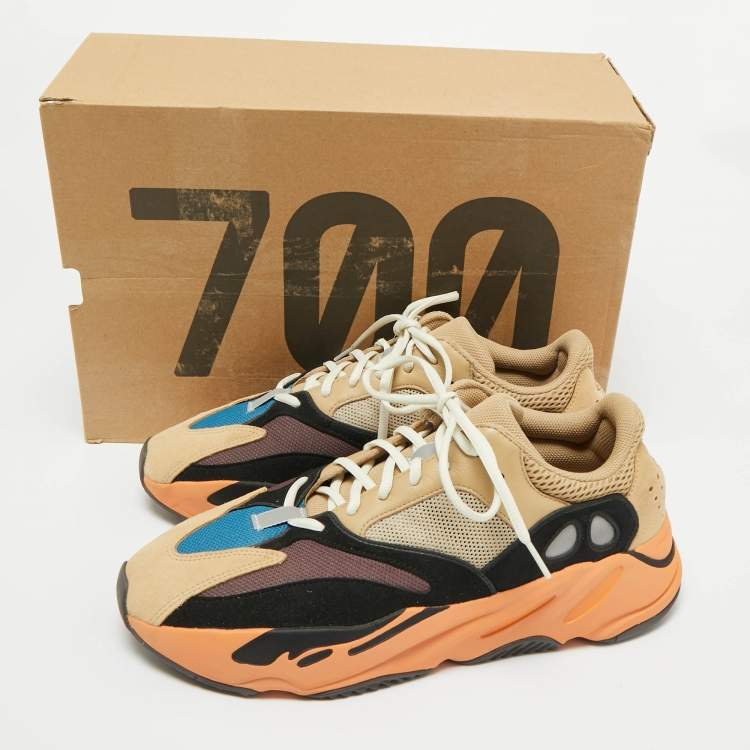 Pre Owned Yeezy x Adidas Multicolor Mesh And Suede Boost 700 Enflame Amber Sneakers Size 47 1/3
