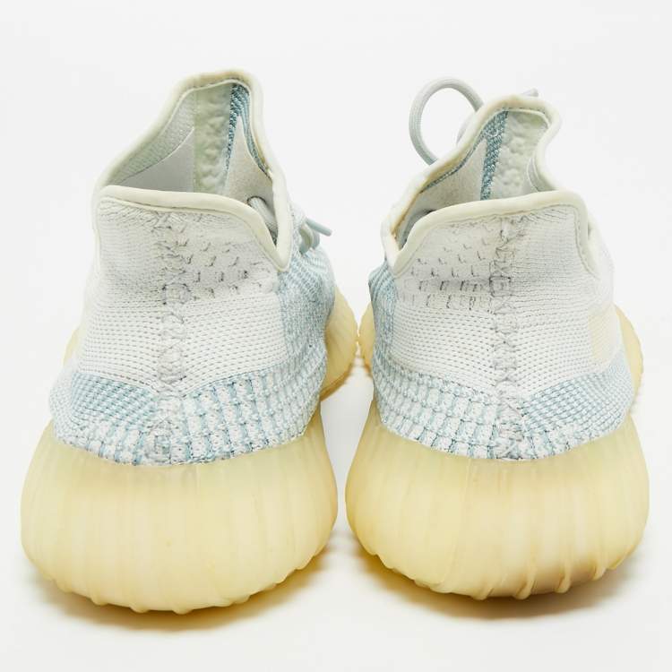 Pre Owned Yeezy x Adidas Blue/White Knit Fabric Boost 350 V2 Cloud White (Non-Reflective) Sneakers 46 2/3