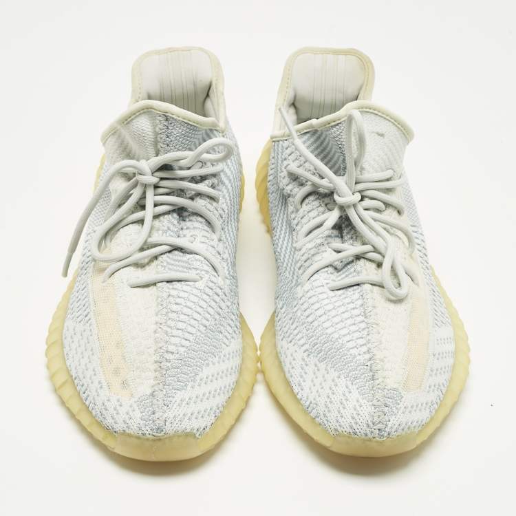 Pre Owned Yeezy x Adidas Blue Knit Fabric Boost 350 V2 Low Top Sneakers Size 46.5