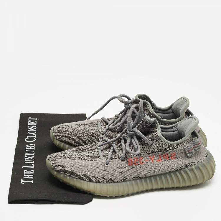 Pre Owned Yeezy x Adidas Grey Knit Fabric Boost 350 V2 Lace Up Sneakers Size 44.5