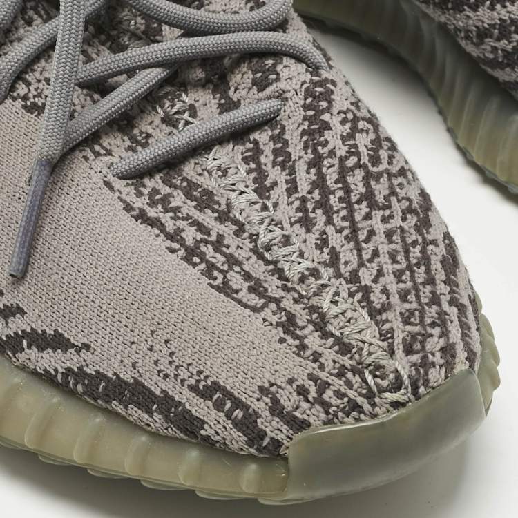 Pre Owned Yeezy x Adidas Grey Knit Fabric Boost 350 V2 Lace Up Sneakers Size 44.5