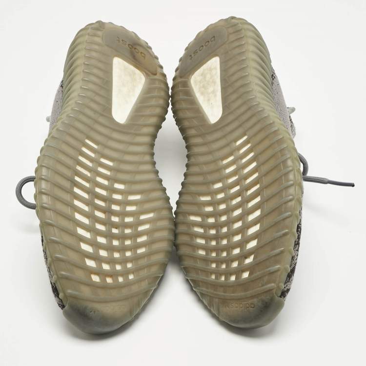 Pre Owned Yeezy x Adidas Grey Knit Fabric Boost 350 V2 Lace Up Sneakers Size 44.5
