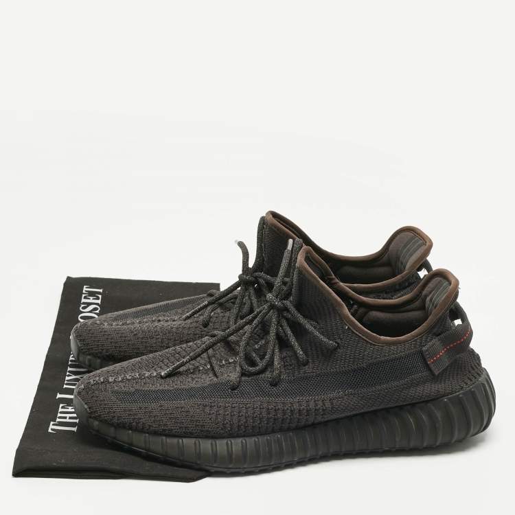 Pre Owned Yeezy x Adidas Grey Knit Fabric Boost 350 V2 Lace Up Sneakers Size 46.5