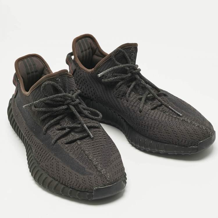 Pre Owned Yeezy x Adidas Grey Knit Fabric Boost 350 V2 Lace Up Sneakers Size 46.5