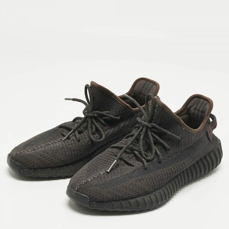 Pre Owned Yeezy x Adidas Grey Knit Fabric Boost 350 V2 Lace Up Sneakers Size 46.5