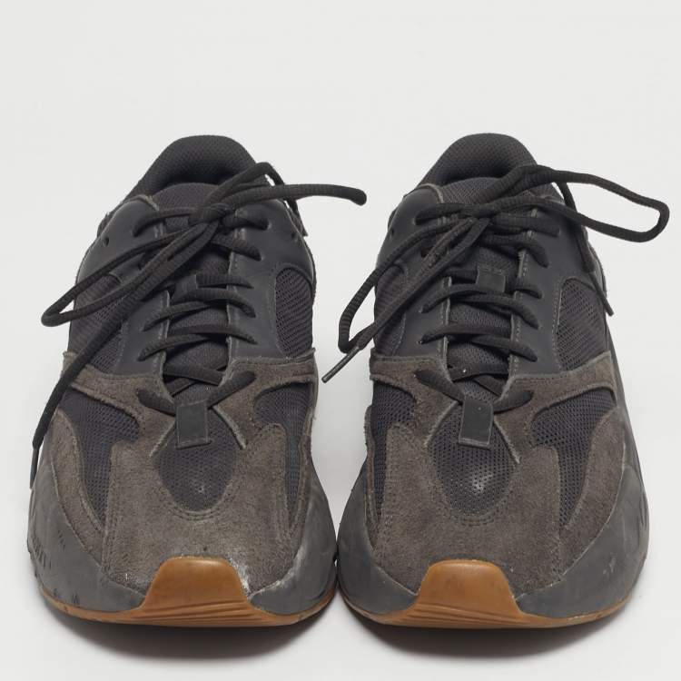 Pre Owned Yeezy x Adidas Black Mesh and Suede Yeezy 700 Lace Up Sneakers Size 44