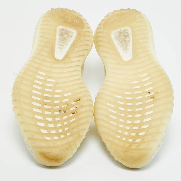 Pre Owned Yeezy x Adidas White Knit Fabric Boost 350 V2 Cream Sneakers Size 46 2/3