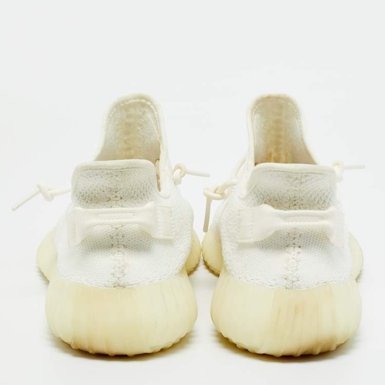 Pre Owned Yeezy x Adidas White Knit Fabric Boost 350 V2 Cream Sneakers Size 46 2/3