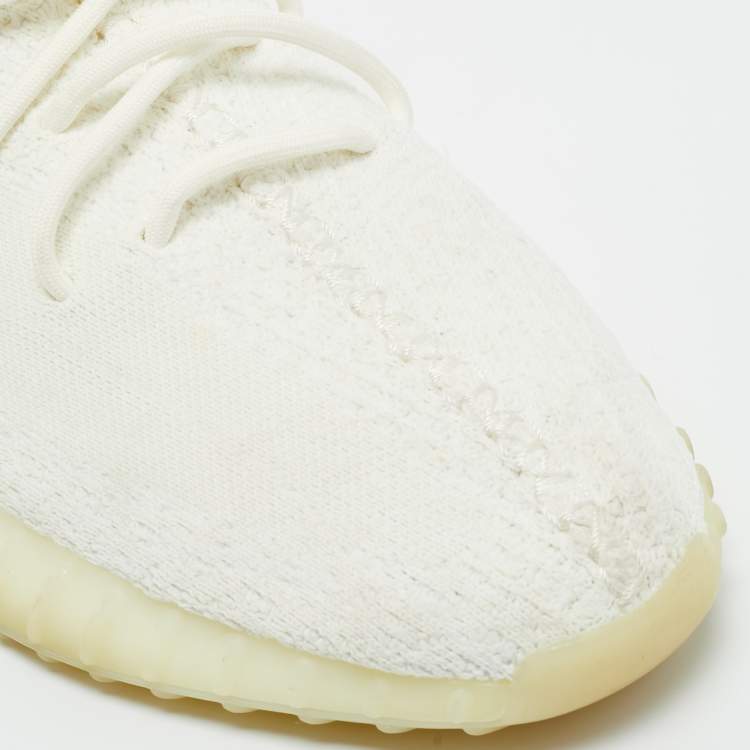 Pre Owned Yeezy x Adidas White Knit Fabric Boost 350 V2 Cream Sneakers Size 46 2/3