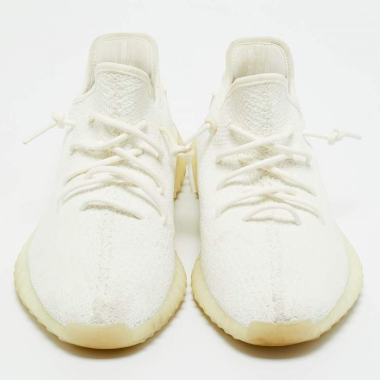 Pre Owned Yeezy x Adidas White Knit Fabric Boost 350 V2 Cream Sneakers Size 46 2/3