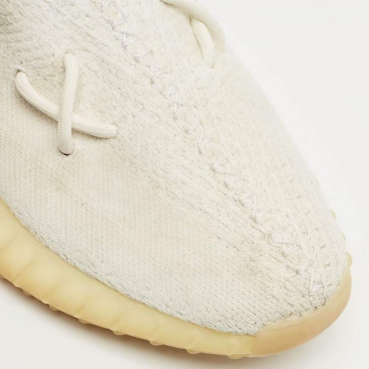 Pre Owned Yeezy x Adidas White Knit Fabric Boost 350 V2 Low Top Sneakers Size 44