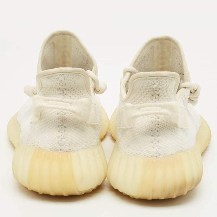 Pre Owned Yeezy x Adidas White Knit Fabric Boost 350 V2 Low Top Sneakers Size 44