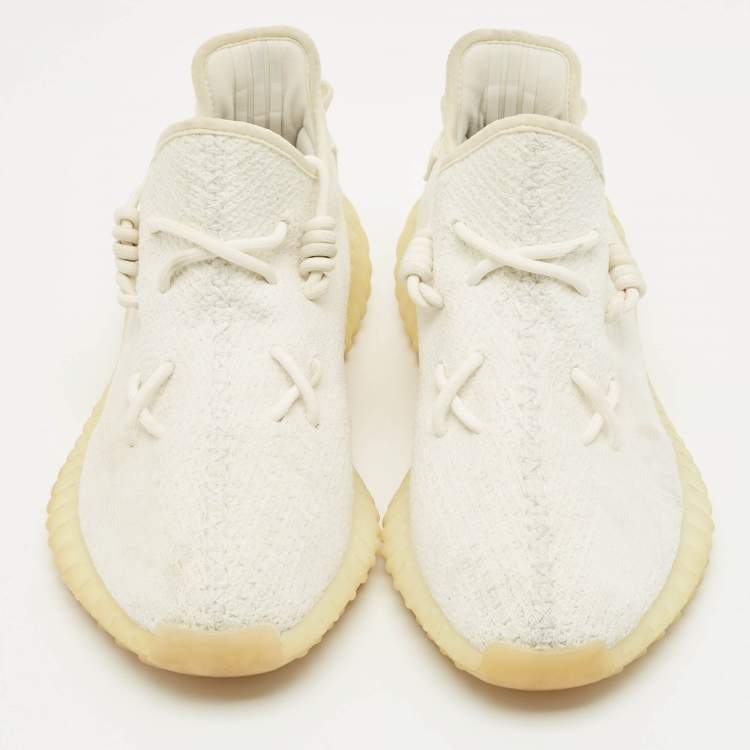 Pre Owned Yeezy x Adidas White Knit Fabric Boost 350 V2 Low Top Sneakers Size 44