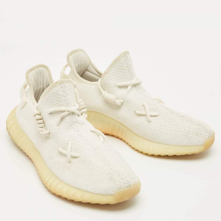Pre Owned Yeezy x Adidas White Knit Fabric Boost 350 V2 Low Top Sneakers Size 44