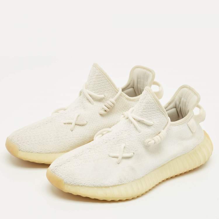 Pre Owned Yeezy x Adidas White Knit Fabric Boost 350 V2 Low Top Sneakers Size 44