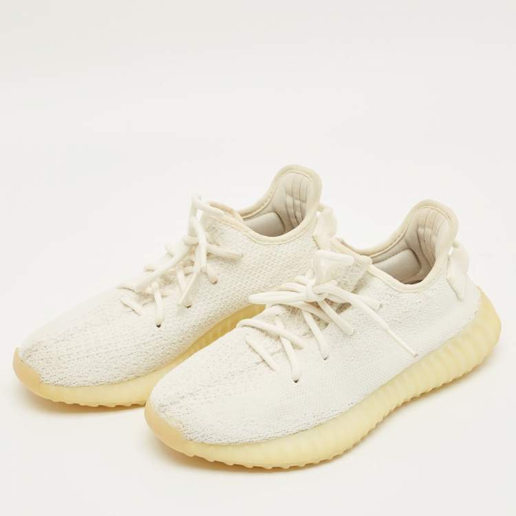 Pre Owned Yeezy x Adidas White Knit Fabric Boost 350 V2 Triple White Sneakers Size 38 2/3