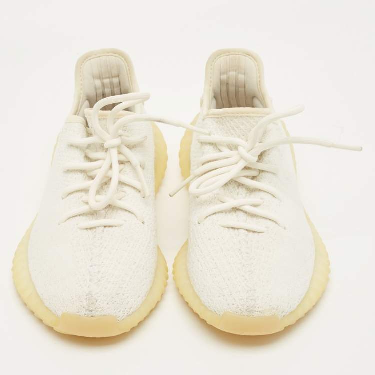 Pre Owned Yeezy x Adidas White Knit Fabric Boost 350 V2 Triple White Sneakers Size 38 2/3