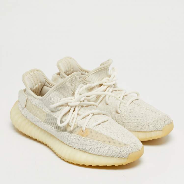Pre Owned Yeezy x Adidas White Knit Fabric Boost 350 V2 Bone Sneakers Size 39 1/3