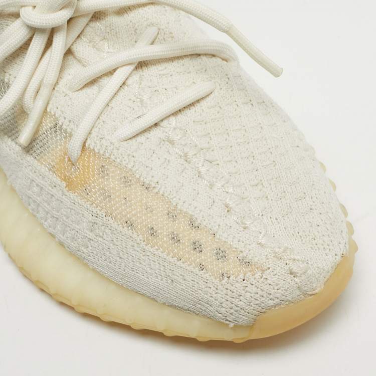 Pre Owned Yeezy x Adidas White Knit Fabric Boost 350 V2 Bone Sneakers Size 39 1/3