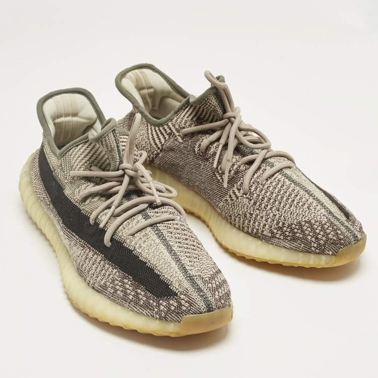 Pre Owned Yeezy x Adidas Beige/Brown Knit Fabric Boost 350 V2 Zyon Sneakers Size 46
