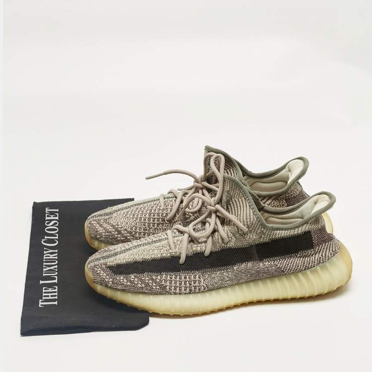 Pre Owned Yeezy x Adidas Beige/Brown Knit Fabric Boost 350 V2 Zyon Sneakers Size 46